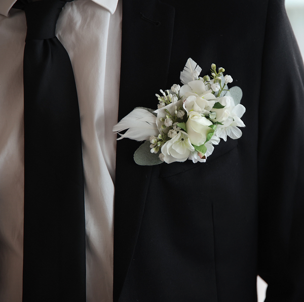 Diamante and Feathers Boutonniere